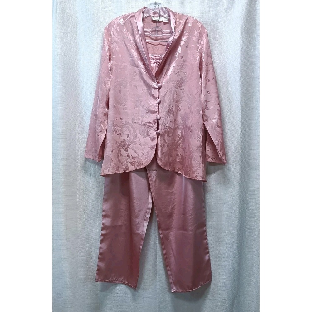 Vtg 90s Victoria's Secret Women's S Pink Satin Floral PJ Set Jacquard Gold Label
